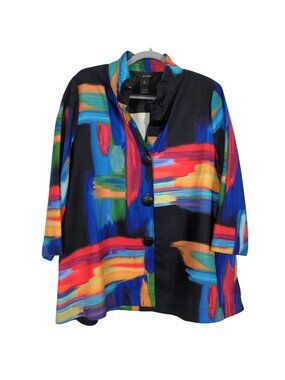 Ali Miles Shirt Jacket Multicolor Sz L Button Up Colorful Artsy Painterly Print